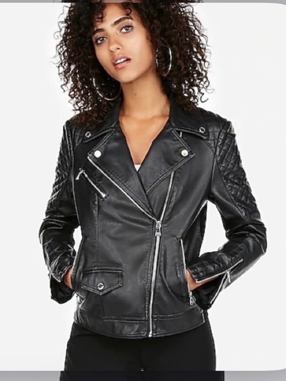 Express Black Faux Leather Quilted Moto Jacket